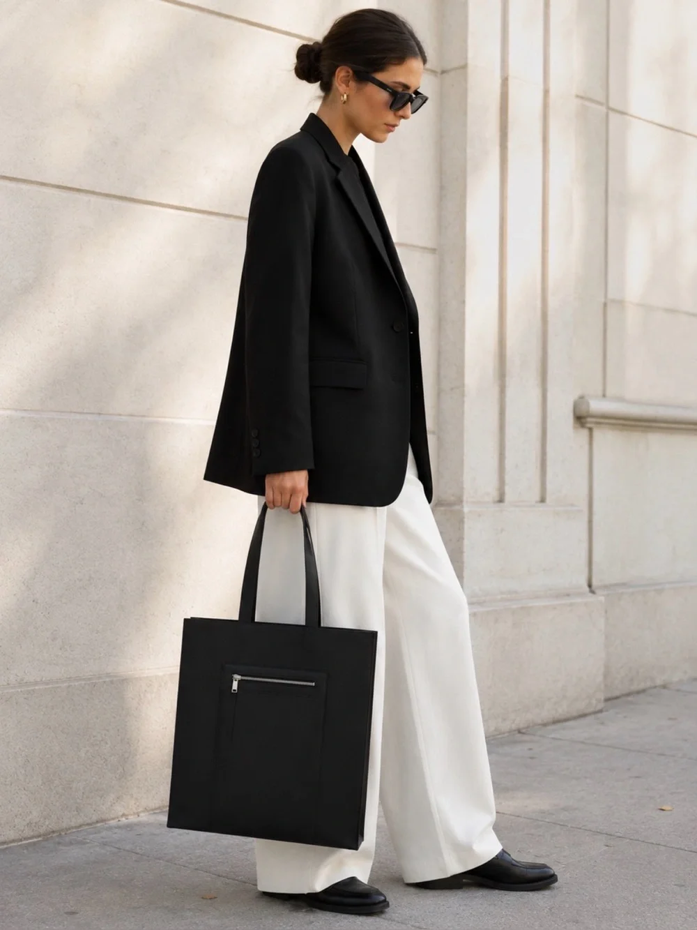 ZARA Black Structured Tote Bag Minimalist Monochrome Unisex Work Laptop Shopper